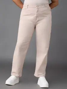 FREAKINS Women Mom Fit High-Rise Clean Look Pure Cotton Jeans