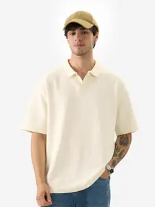 The Souled Store Men Polo Collar Solid Oversized T-shirt