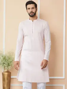 See Designs Mandarin Collar Long Sleeves Thread Work Cotton Straight Kurta