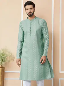 See Designs Mandarin Collar Ethnic Motifs Thread Work Chanderi Silk Kurta