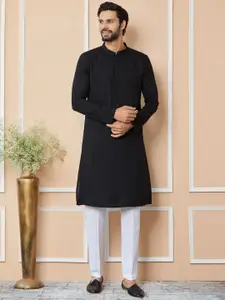 See Designs Mandarin Collar Long Sleeves Striped Woven Design Straight Kurta