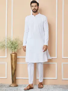 See Designs Mandarin Collar Long Sleeves Geometric Thread Work Pure Cotton Straight Kurta