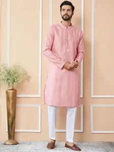 See Designs Geometric Embroidered Mandarin Collar Thread Work Chanderi Silk Straight Kurta