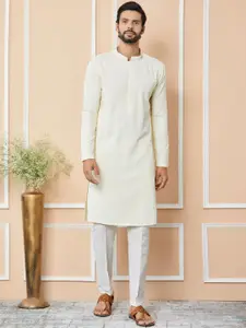 See Designs Mandarin Collar Long Sleeves Thread Work Straight Kurta
