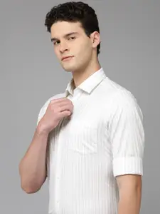 Arrow Pure Cotton Manhattan Slim Fit Striped Formal Shirt