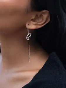 SHAYA Rhodium-Plated Contemporary Cubic Zirconia Drop Earrings