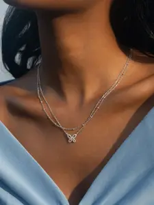 SHAYA 925 Silver Rhodium Plated Cubic Zirconia Studed Necklace