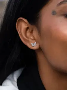 SHAYA Cubic Zirconia Rhodium-Plated 925 Silver Studs Earrings