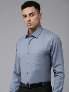 Arrow Pure Cotton Self Design Textured Manhattan Slim Fit Opaque Formal Shirt