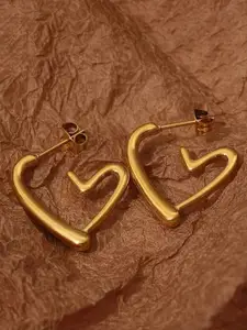 KRYSTALZ Stainless Steel Gold-Plated Heart Shaped Half Hoop Earrings