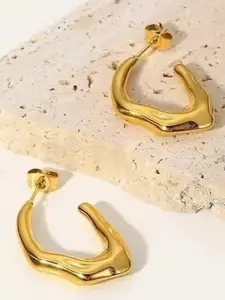KRYSTALZ Stainless Steel Gold-Plated Quirky Half Hoop Earrings