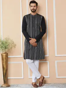 See Designs Striped Regular Thread Work Pure Cotton Kurta with Pyjamas