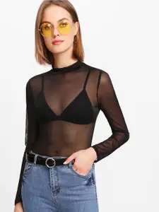 AAHWAN High Neck Sheer Solid Top