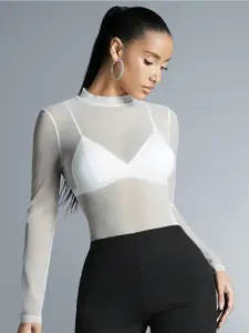 AAHWAN High Neck Sheer Fitted Top