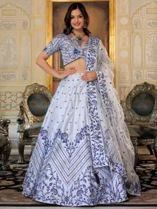FABPIXEL Embroidered Sequinned Semi-Stitched Lehenga & Unstitched Blouse With Dupatta