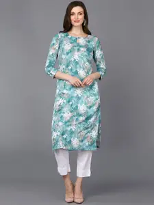 KALINI Floral Printed Keyhole Neck Straight Kurta