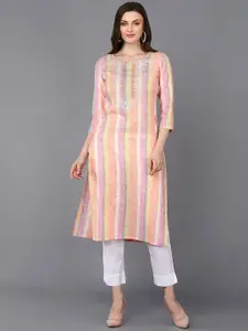 KALINI Striped Thread Work Cotton Kurta