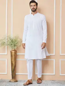 See Designs Floral Embroidered Mandarin Collar Pure Cotton Straight Kurta With Trousers