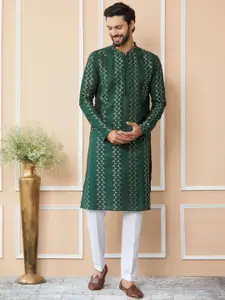 See Designs Abstract Embroidered Thread Work Chanderi Silk Straight Kurta With Trousers