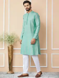 See Designs Embroidered Regular Sequinned Chanderi Silk Kurta with Pyjamas