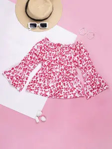Purple United Kids Girls Floral Print Bell Sleeve Cotton Top