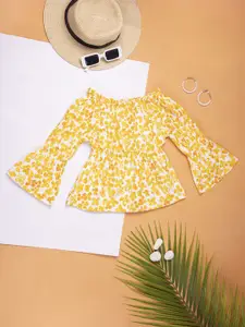 Purple United Kids Girls Floral Print Bell Sleeve Cotton Styled Top