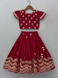 BAESD Girls Embroidered Thread Work Ready to Wear Lehenga & Blouse With Dupatta