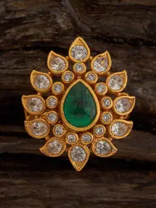 Kushal's Fashion Jewellery Gold Plated Stone Studded Temple 92.5 Silver Finger Ring
