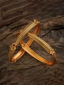 Kushal's Fashion Jewellery Set of 2 Gold-Plated  Artificial Stone Studded Antique Bangles