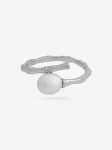 Kushal's Fashion Jewellery Rhodium-Plated Pearl Studded Finger Ring