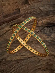 Kushal's Fashion Jewellery Set of 2 Gold-Plated Stone Studded Details Antique Bangles