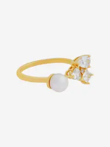Kushal's Fashion Jewellery Gold-Plated Zircon & Pearl Studded Finger Ring