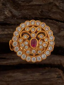 Kushal's Fashion Jewellery Gold Plated Studded Temple 92.5 Silver Finger Ring