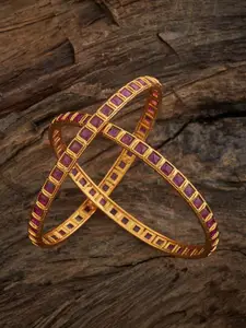 Kushal's Fashion Jewellery Set Of 2 Gold-Plated Stone-Studded Bangles