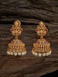 Kushal's Fashion Jewellery Gold-Plated Artificial Stones Dome Shaped Antique Jhumkas