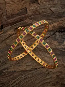 Kushal's Fashion Jewellery Set Of 2 Gold-Plated Stone Studded Bangles