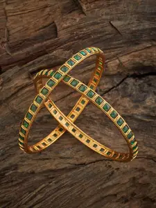Kushal's Fashion Jewellery Set Of 2 Gold-Plated Stone-Studded Bangles