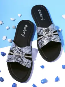 DressBerry Women Printed Open Toe Flats with Bows