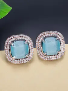 PRIVIU Rose Gold-Plated American Diamond Studded Square Studs Earrings