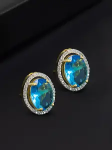 PRIVIU Gold Plated American Diamond Oval Stud Earrings