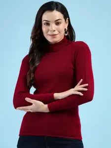 CLAPTON Women Henley Neck knitted Wool Full Sleeve Pullover Winter Sweater