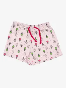 Bodycare Kids Girls Conversational Printed Mid-Rise Cotton Casual Shorts