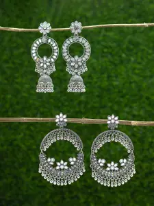 PRIVIU Silver-Plated Set of 2 Contemporary Oxidised Jhumkas