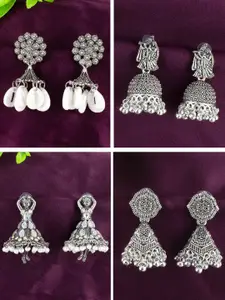 PRIVIU Set Of 4 Jhumkas Oxidised Jhumkas