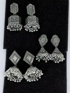 PRIVIU Set Of 3 Traditional Oxidised Jhumkas