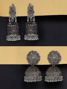 PRIVIU Set Of 2 Floral Oxidised Jhumkas Earrings