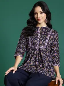 Sangria Floral Printed Pure Cotton Short Kurti