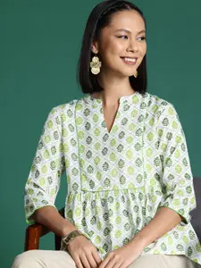 Sangria Ethnic Motifs Printed Pleated Short Kurti