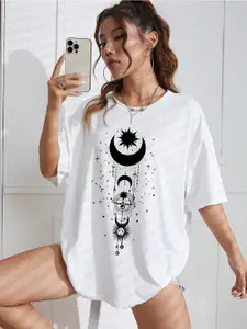 AAHWAN Women Graphic Printed Oversized T-shirt