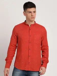 Turtle Men Micro Ditsy Printed Band Collar Relaxed Slim Fit Casual Shirts